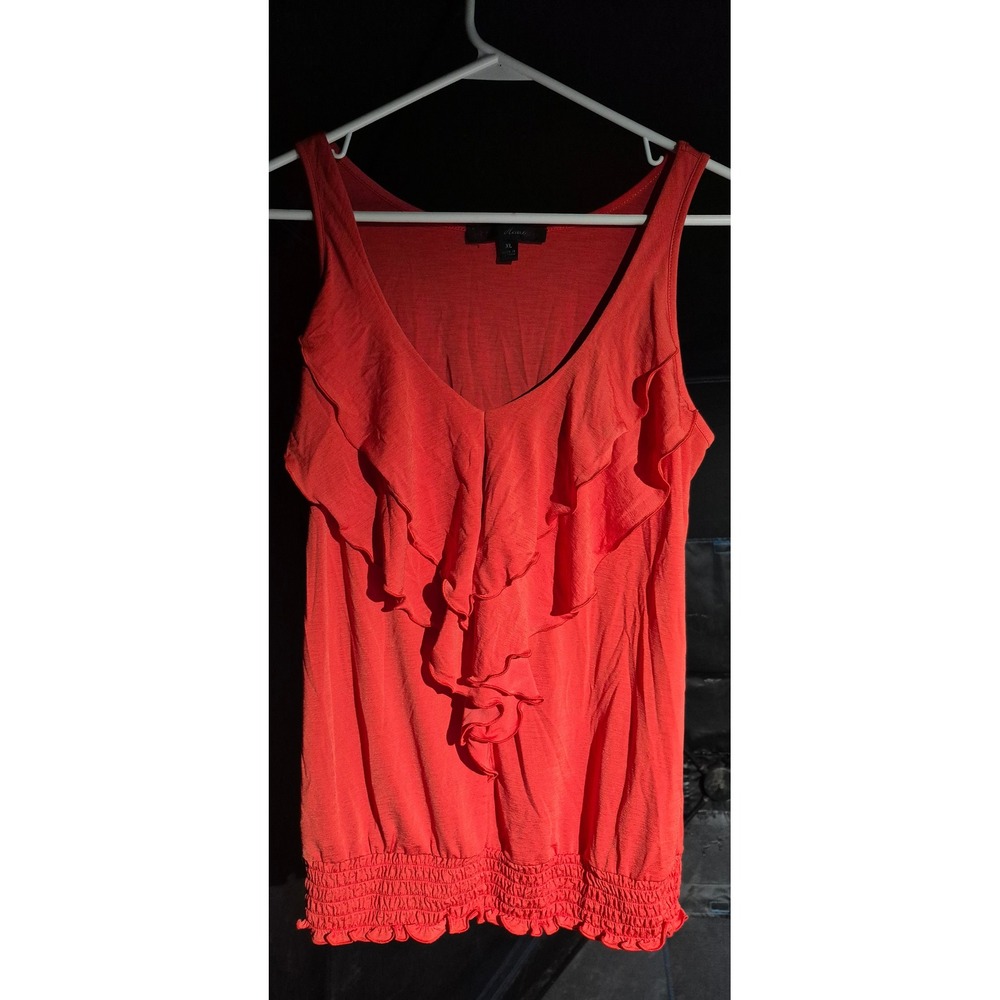 HeartSoul Coral Red Ruffle V-Neck Sleeveless Blouson Smocked Hem Tank Top XL